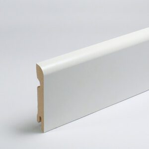 close up of bullnose, white MDF skirting board
