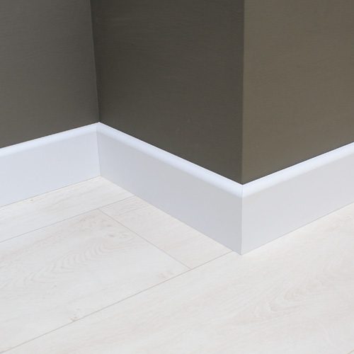 MDF Skirting Board in white with bullnosed shape in situ