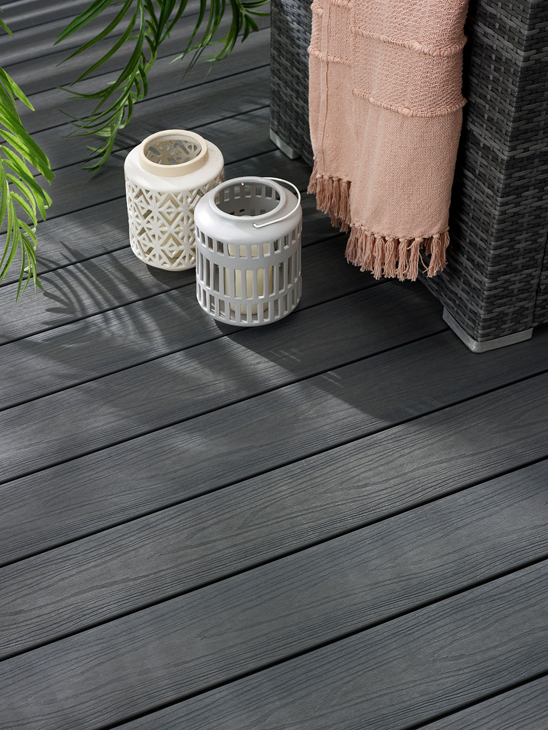Close up of black wood grain decking