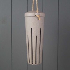 Grey colour peanut bird feeder made of recycled materials