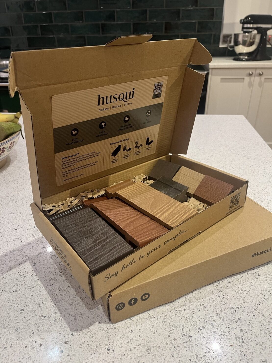 Husqui Sample box with cladding samples to help you decide on colour and finish for your project. Free. Request through our website